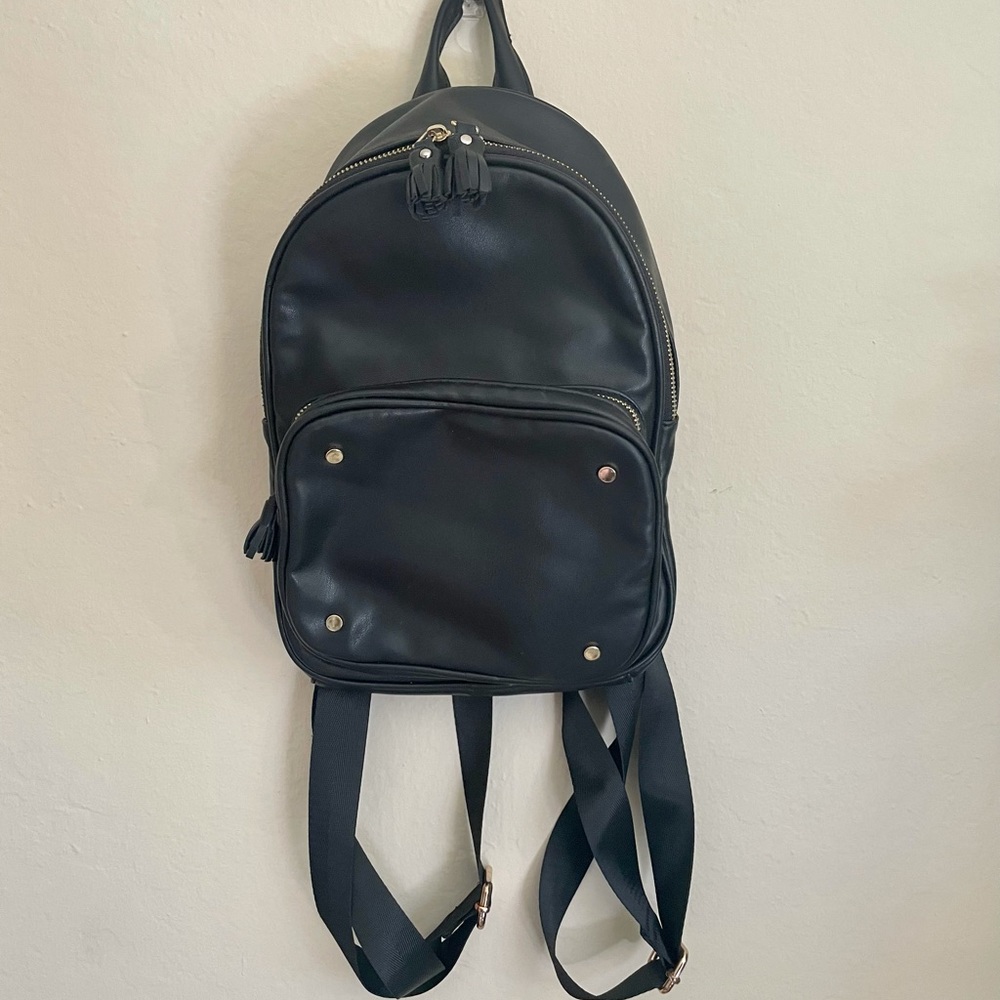 Black leather mini backpack